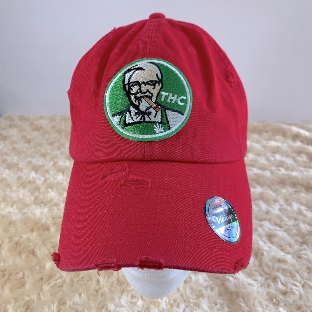 Vintage Kbethos Red Distressed THC Colonel Sanders Baseball Cap